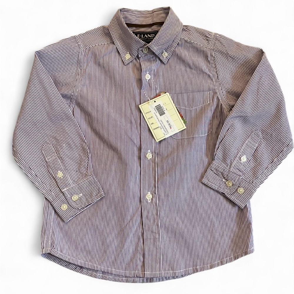 NWT E Land Purple and White Striped Button Down Toddler Boys Shirt Size 2T